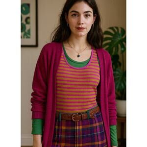 Minnie Rose Knit Scoop Neck Tank Top XS Pink Gold Stripe Y2K Retro Dopamine